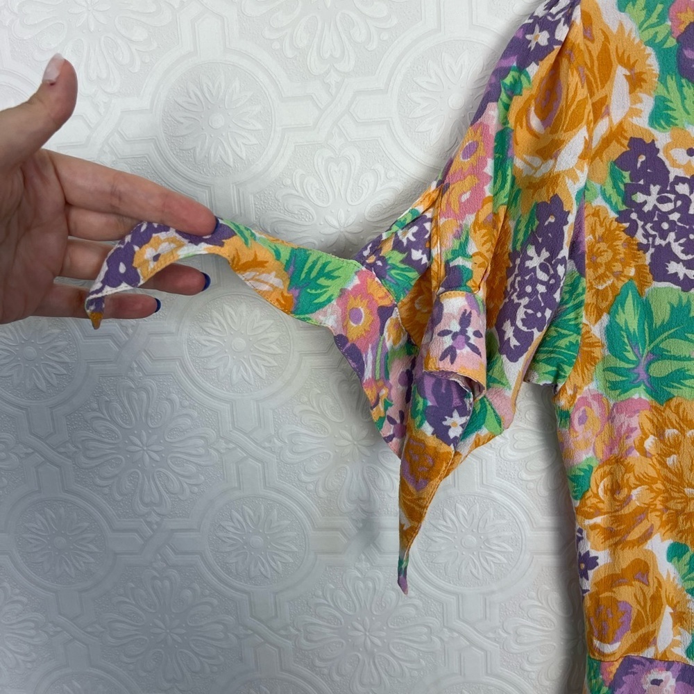 Faithful The Brand Daphne Dress Ade Floral Orange Purple Short Sleeve Flutter - Picture 9 of 11